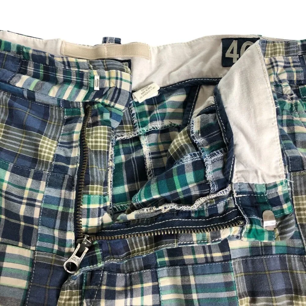 Y2K Old Navy Shorts Mens 40 Patchwork Madras Plaid Field Tested Regulation Issue